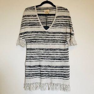 NWT Chaser Beach Swimsuit Coverup Stripe Fringe